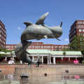 decoración al aire libre, metal, artesanía delfín, piscina, escultura